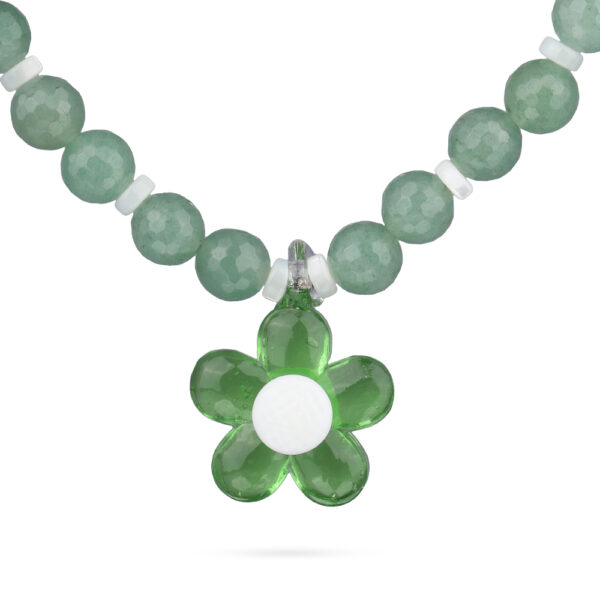 Колье Букет (авантюрин зеленый, муранское стекло зеленое; покрытие родий)