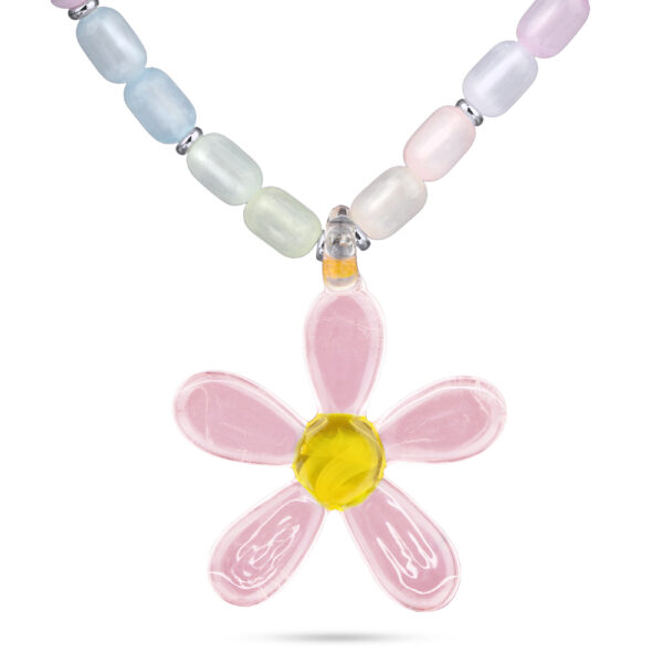 Колье Букет (улексит, муранское стекло розовое; покрытие родий)