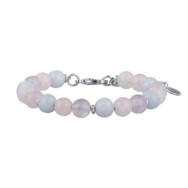 Браслет Букет (морганит карамель микс 8мм; покрытие родий) 17-21см