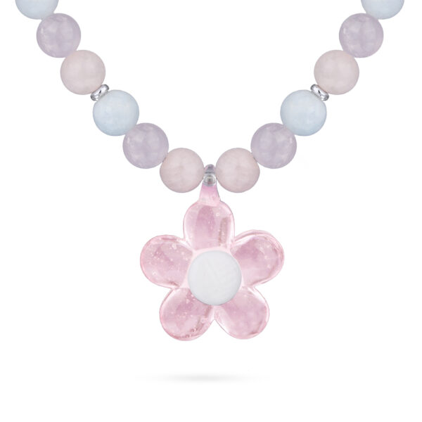 Колье Букет (морганит карамель микс, муранское стекло розовое; покрытие родий)