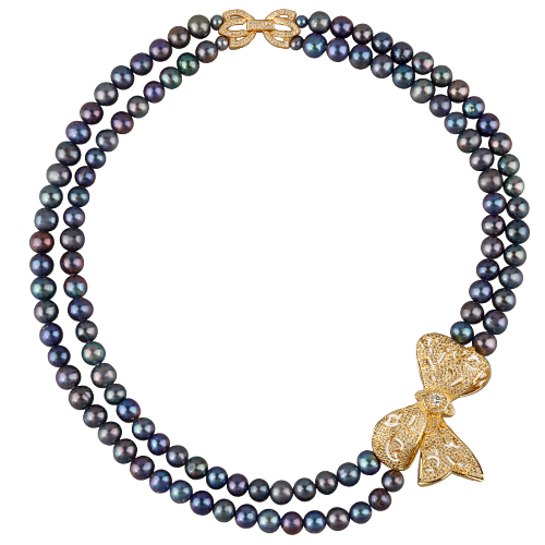 Колье (жемчуг бензиновый 8мм, белый фианит; покрытие золото) 45см