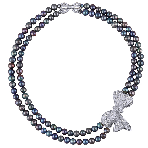 Колье (жемчуг бензиновый 8мм, белый фианит; покрытие родий) 45см