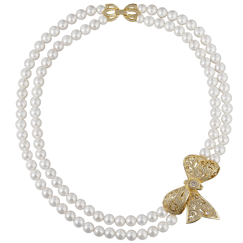 Колье (Майорка белая 8мм, белый фианит; покрытие золото) 45см