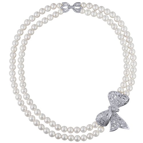 Колье (Майорка белая 8мм, цирконы белые; покрытие родий) 45cм