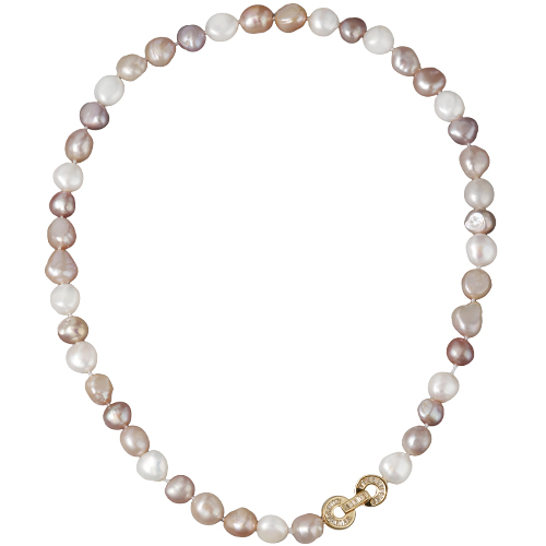 Колье (жемчуг белый, розовый 9мм, белый фианит; покрытие золото) 45см