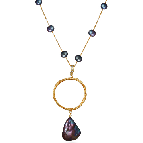 Колье Барокко (жемчуг бензиновый 5-11мм; покрытие золото) 80см