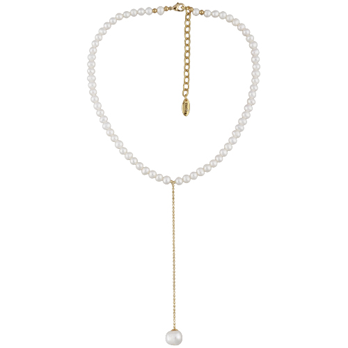 Колье (жемчуг белый 5-9мм; покрытие золото) 38-45см