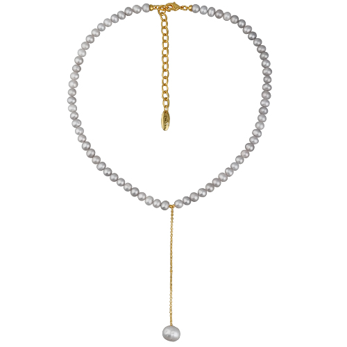 Колье 38-45см (бусы жемчуг серо-голубой 5-9мм; покрытие золото) - купить с доставкой по Москве и РФ