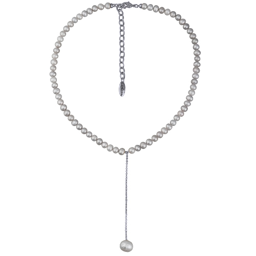 Колье (жемчуг серо-голубой 5-9мм; покрытие родий) 38-45см