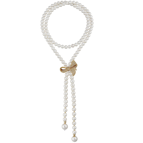 Колье (Майорка белая 8-12мм, фианит; покрытие золото) 74см