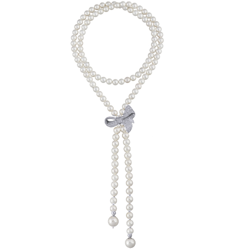 Колье (Майорка белая 8-12мм, фианит; покрытие родий) 74см