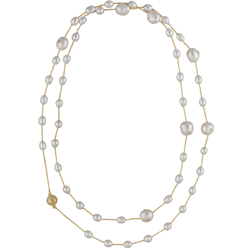 Колье (жемчуг белый 6-10мм; покрытие золото) 95см