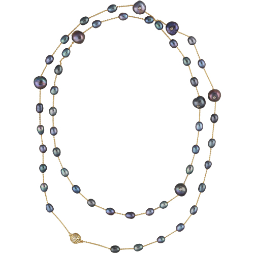 Колье (жемчуг бензиновый 6-10мм; покрытие золото) 95см