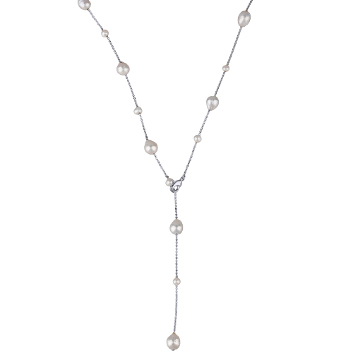 Колье Элегантность (жемчуг белый 4-10мм; покрытие родий) 85см