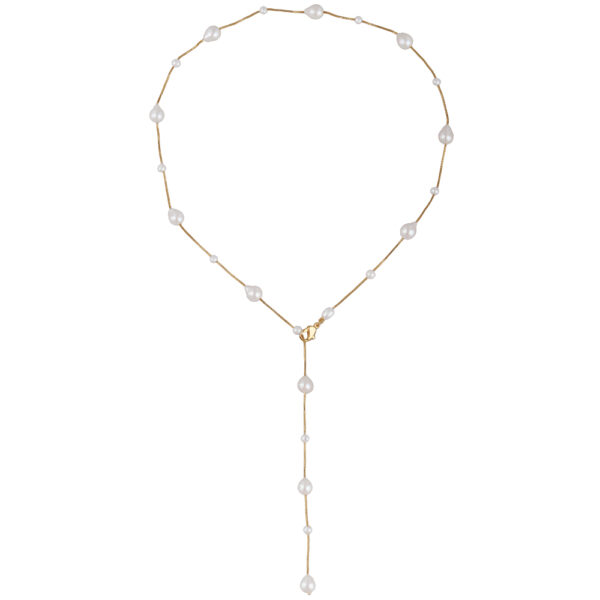 Колье Элегантность (жемчуг белый 4-10мм; покрытие золото 60см)