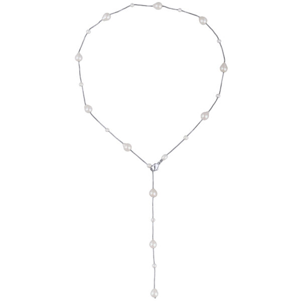 Колье Элегантность (жемчуг белый 4-10мм; покрытие родий 60см)