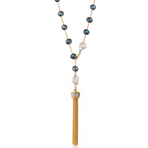 Колье (жемчуг бензиновый 6мм, белый фианит; покрытие золото) 73см