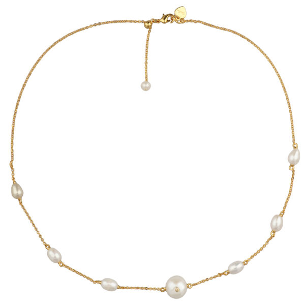 Колье (жемчуг белый, фианит; покрытие золото) 36-41см