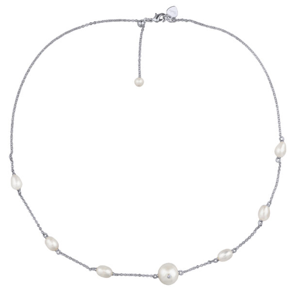 Колье (жемчуг белый, фианит; покрытие родий) 36-41см