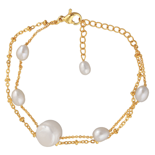 Браслет (жемчуг 7-11мм белый; покрытие золото) 16-20см