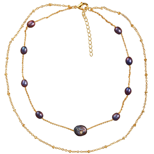 Колье (жемчуг 7-11мм бензиновый; покрытие золото) 36-40см