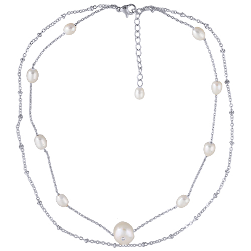 Колье (жемчуг 7-11мм белый; покрытие родий) 36-40см
