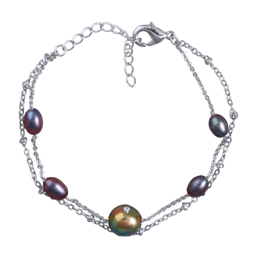 Браслет (жемчуг 7-11мм бензиновый; покрытие родий) 16-20см