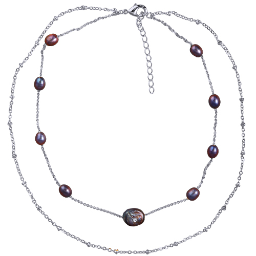 Колье (жемчуг 7-11мм бензиновый; покрытие родий) 36-40см