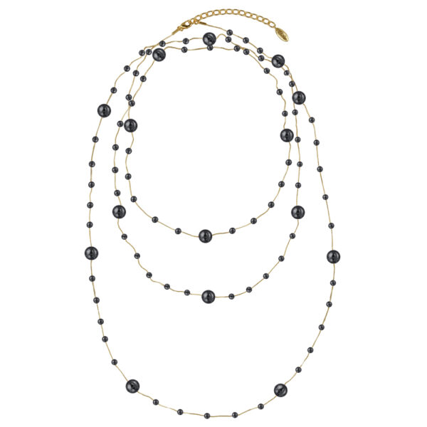 Колье Просекко (Майорка 5-10мм темно-серая; покрытие золото) 185-190см