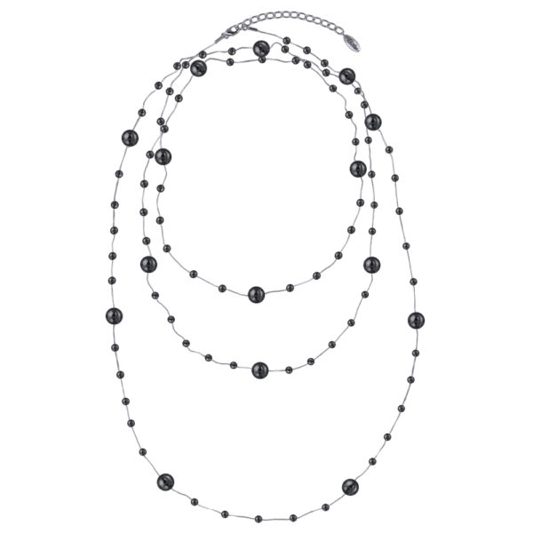 Колье Просекко (Майорка 5-10мм темно-серая; покрытие родий) 185-190см