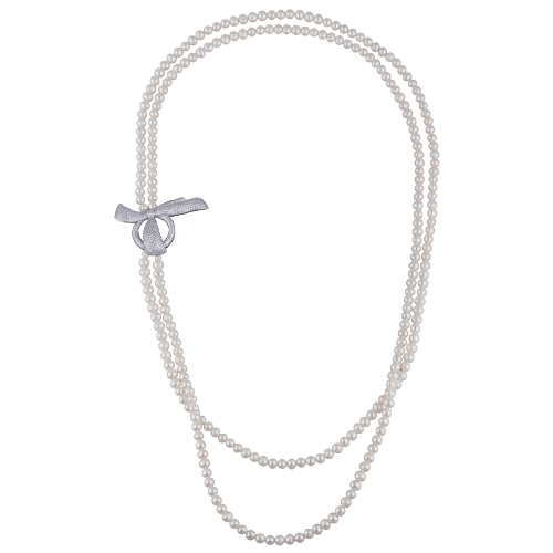 Колье (жемчуг 7-8мм белый, белый фианит; покрытие родий) 90см