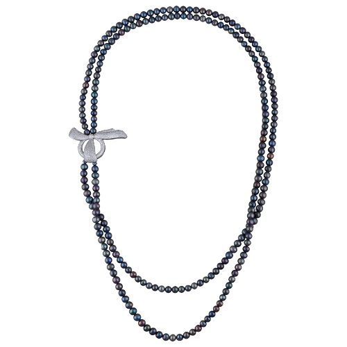 Колье (жемчуг 7-8мм бензиновый, белый фианит; покрытие родий) 90см