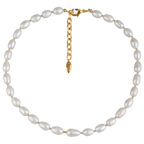 Колье (жемчуг белый 6мм; покрытие золото) 44-49см