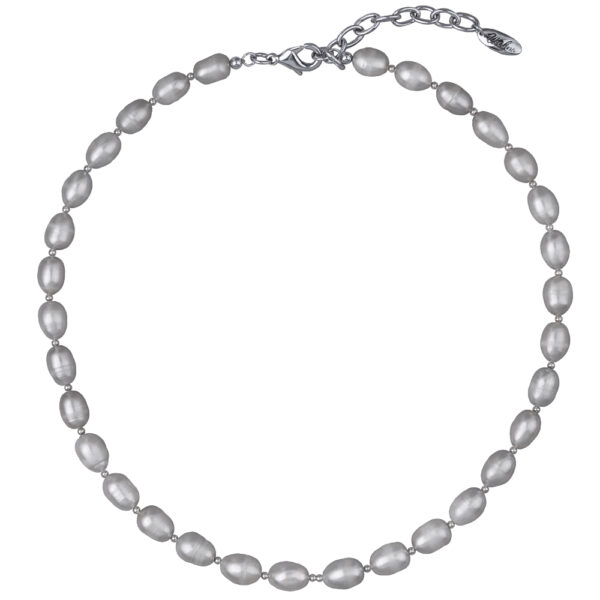 Колье (жемчуг серый 6мм; покрытие родий) 42-48см