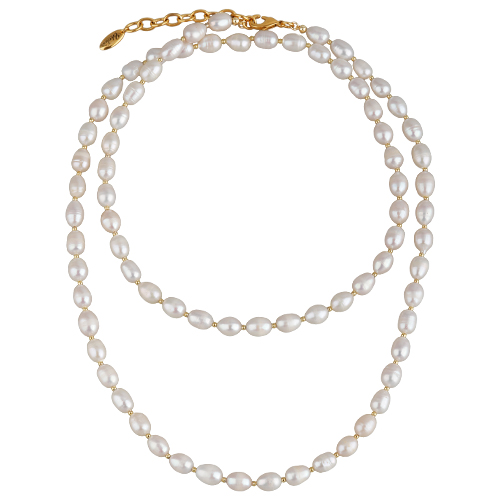 Колье (жемчуг белый 6мм; покрытие золото) 92-97см