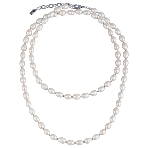 Колье (жемчуг белый 6мм; покрытие родий) 92-97см