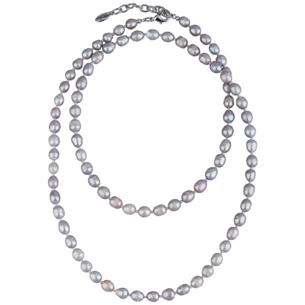 Колье (жемчуг серо-голубой 6мм; покрытие родий) 90-96см