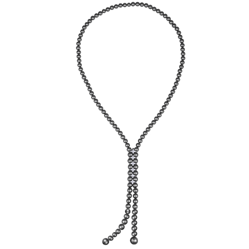 Колье (Майорка темно-серая 8-12мм, цирконы; покрытие родий) 70см