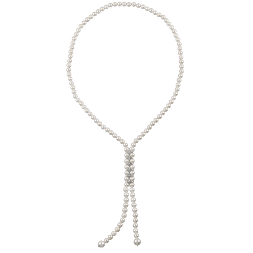 Колье (Майорка белая 8-12мм, цирконы белые; покрытие родий) 70см