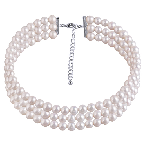 Колье (жемчуг белый 10мм; покрытие родий) 40-48см