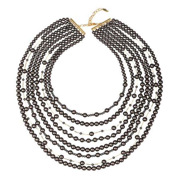 Колье Водопад (Майорка темно-серая 4-8мм; покрытие золото) 50-55см