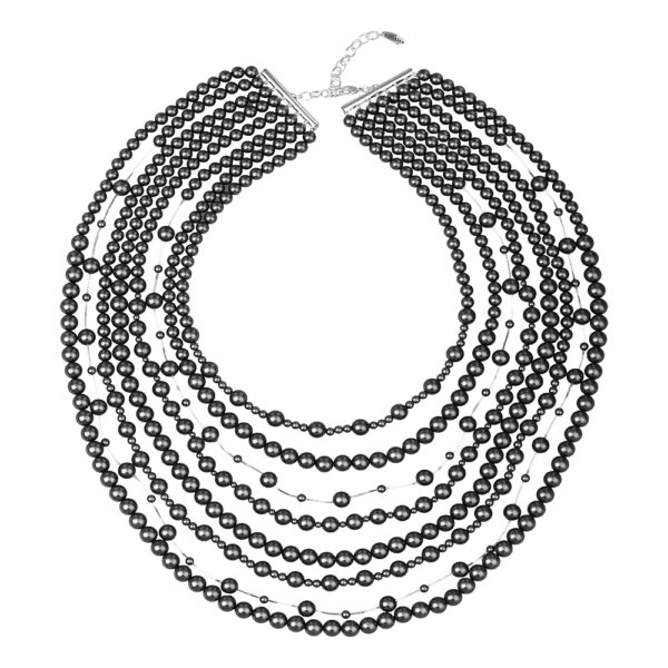 Колье Водопад (Майорка темно-серая 4-8мм; покрытие родий) 50-55см