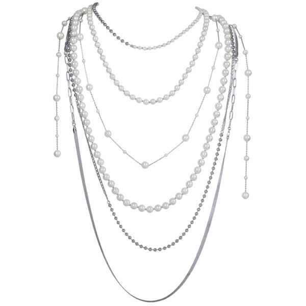 Колье Ниагара (Майорка белая 4-8мм; покрытие родий) 45-48см