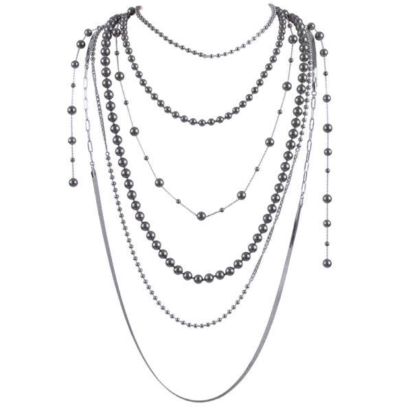 Колье Ниагара (Майорка темно-серая 4-8мм; покрытие родий) 45-48см