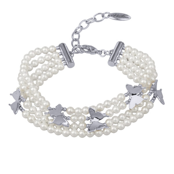 Браслет Нимфа (Майорка 4мм белая; покрытие родий) 18-22см