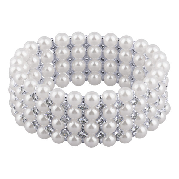 Браслет (Майорка 7мм белая, фианиты белые; покрытие родий) 17-18см