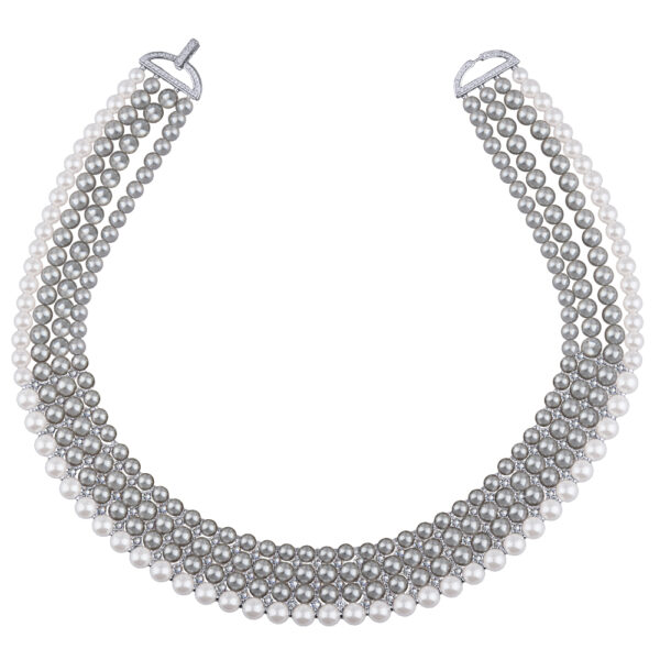 Колье (Майорка 5-7мм белая, серая; покрытие родий) 42см