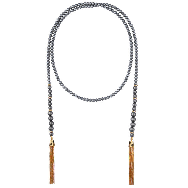 Колье (Майорка темно-серая 6-10мм; покрытие золото) 122см