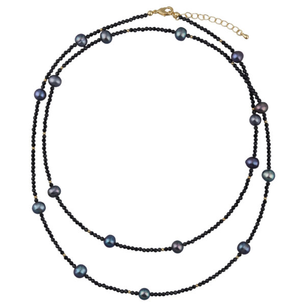 Колье 90см (жемчуг бензиновый, шпинель; покрытие золото)