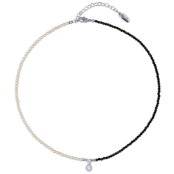 Колье (шпинель, жемчуг белый, кристаллы; покрытие родий) 45см